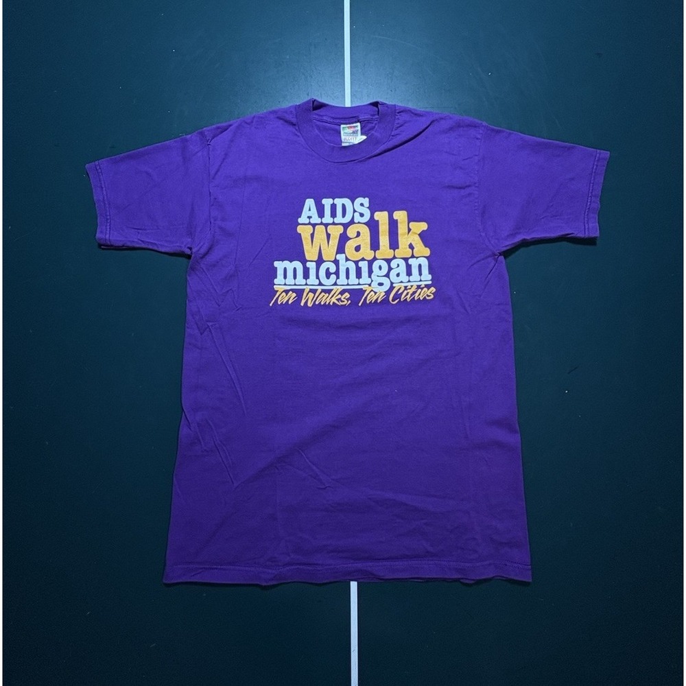 Vintage AIDS Walk For Life Michigan T Shirt Men's Large 90s Ten Walks 10‎ Cities